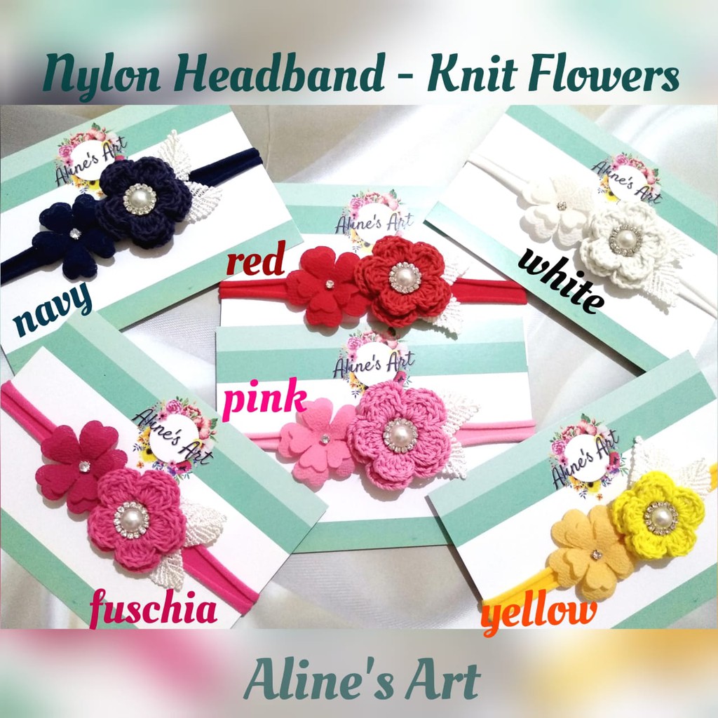 Nylon Headband - Knit Flowers
