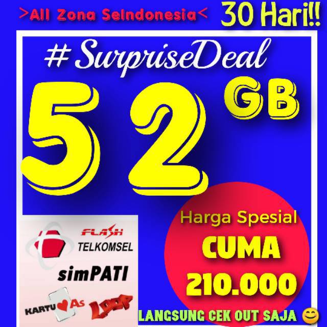 PAKET DATA KUOTA Telkomsel 50GB SEMUA Zona se-Indonesia. 
Kartu Telkomsel Simpati As Loop