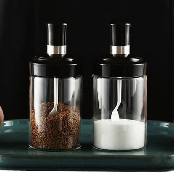 Stainless Steel Glass Kitchen Spice Jar Set Seasoning Bottle 3pcs