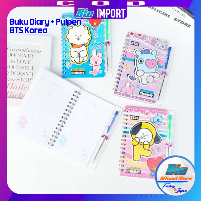 Buku Diary + Pulpen BTS Korea Size Sedang Impor Best Seller