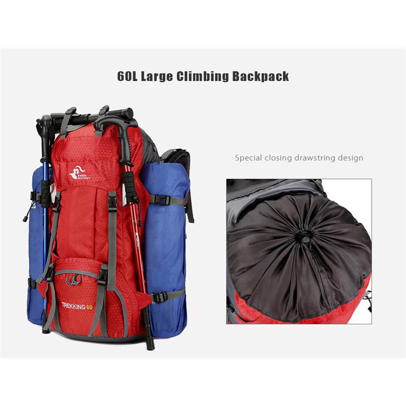 FREE KNIGHT - 60L Outdoor Waterproof Camping Backpack with Rain Cover - Tas Camping Outdoor 60L