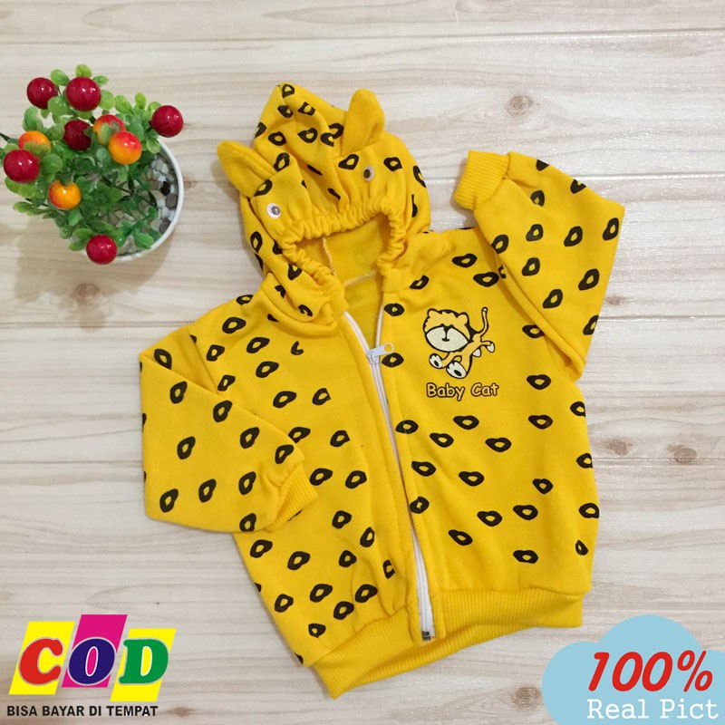 Jaket Bayi Bahan Sweater Mantel Bayi Hangat Kupluk Kuping Anak Usia 0-6 Bulan Almeera Baby and Kids