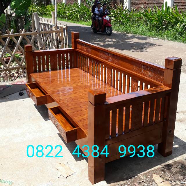 Bangku Kursi Teras Murah Kayu Jati Jepara Bale Bale Risban Jawa Sofa Daybed Cafe Vila Hotel Resto