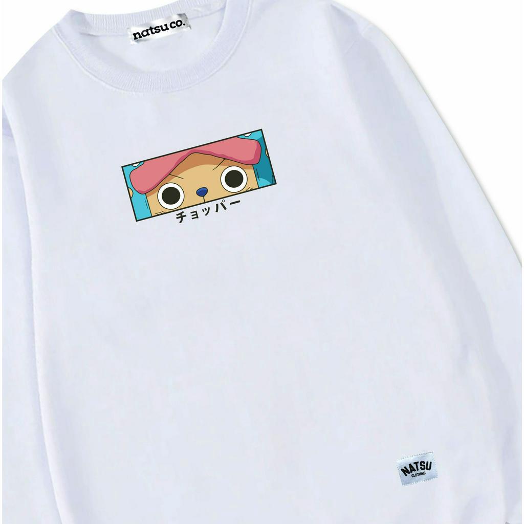 natsu.co Sweater Crewneck Pria Wanita Anime One Piece All Caracter TonyTony Chopper WhitePutih