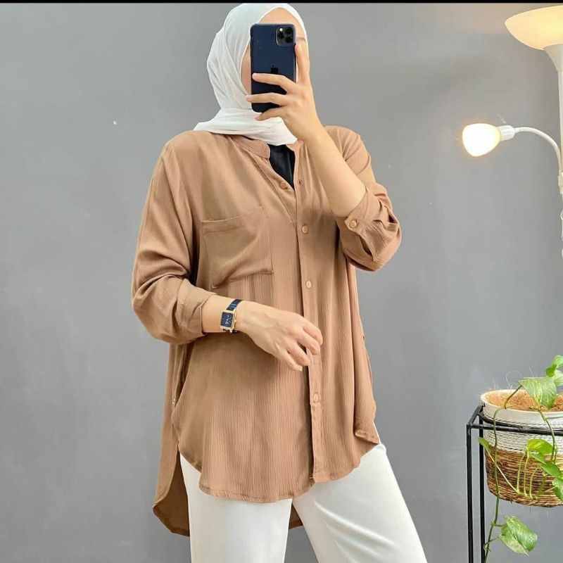 BLOUSE WANITA KEKINIAN OVERSIZE//KEMEJA WANITA BUSUI KANCING CRINKLE