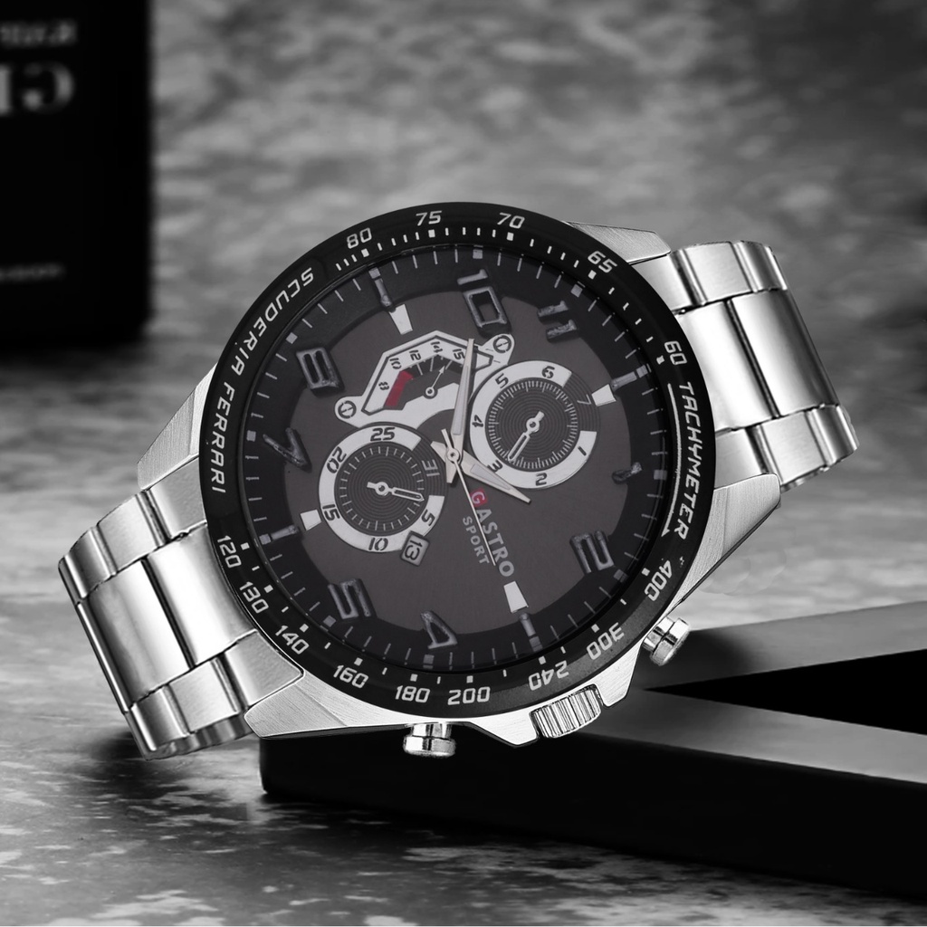Jam Tangan Watch Pria Tahan Air Gastro Sport Tali Rantai Stainless Tanggal Original