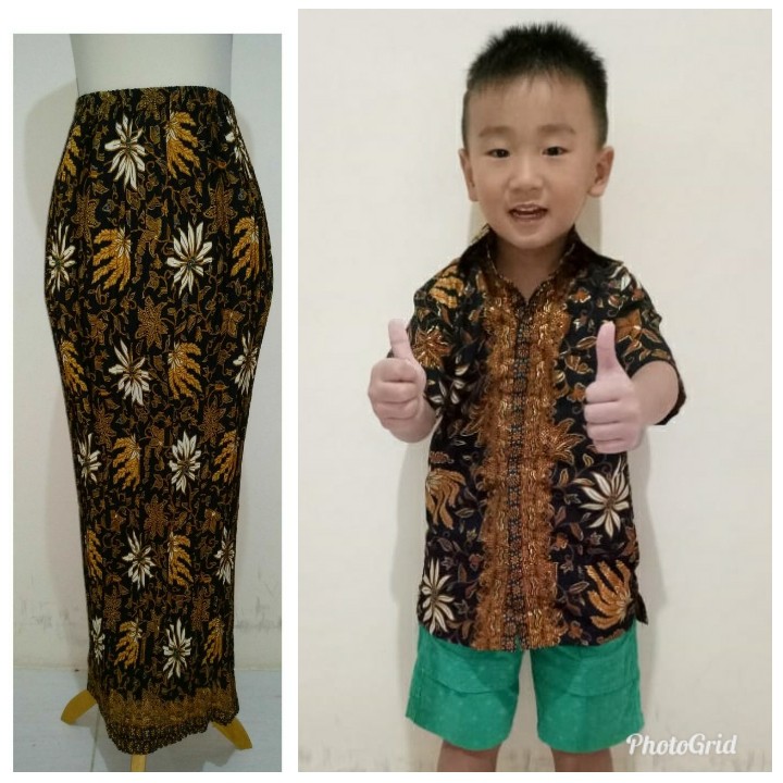 Lintang Couple batik ibu dan anak rok plisket wanita dan kemeja anak-anak M - XL