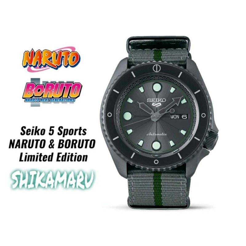 JAM TANGAN SEIKO 5 SPORT AUTOMATIC NARUTO SRPF75K1 SHIKAMARU LIMITED EDITION