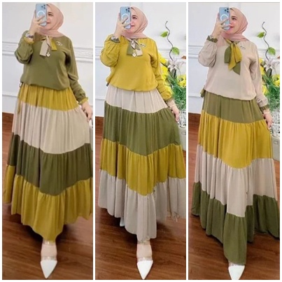 [COD] Jenia Dress Baju Muslim Wanita Remaja Terbaru Aplikasi Warna Bahan Santorini Shimmer Gamis Kondangan