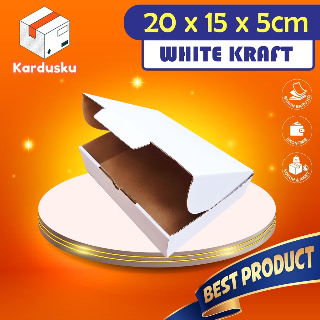 

Kardus PUTIH uk 20x15x5 cm (ECER) Die Cut Box Kotak Packing Aksesoris Baju Makanan Pizza Hijab Kue