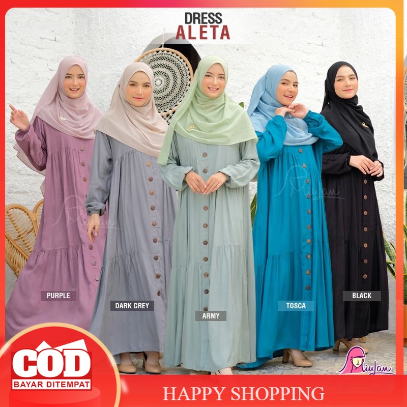 GAMIS DRESS ALETA MIULAN | BAJU WANITA DEWASA KEKINIAN TERBARU KATUN VISCOSE PREMIUM  BUSUI WUDHU FR