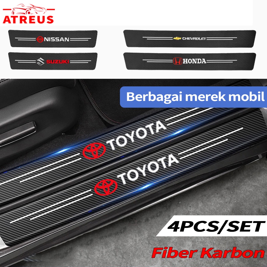 Toyoyta Honda etc Stiker Pelindung Pintu Mobil Bahan Carbon Fiber Sticker Sill Plate Pelindung Pijakan Lantai Pintu Mobil