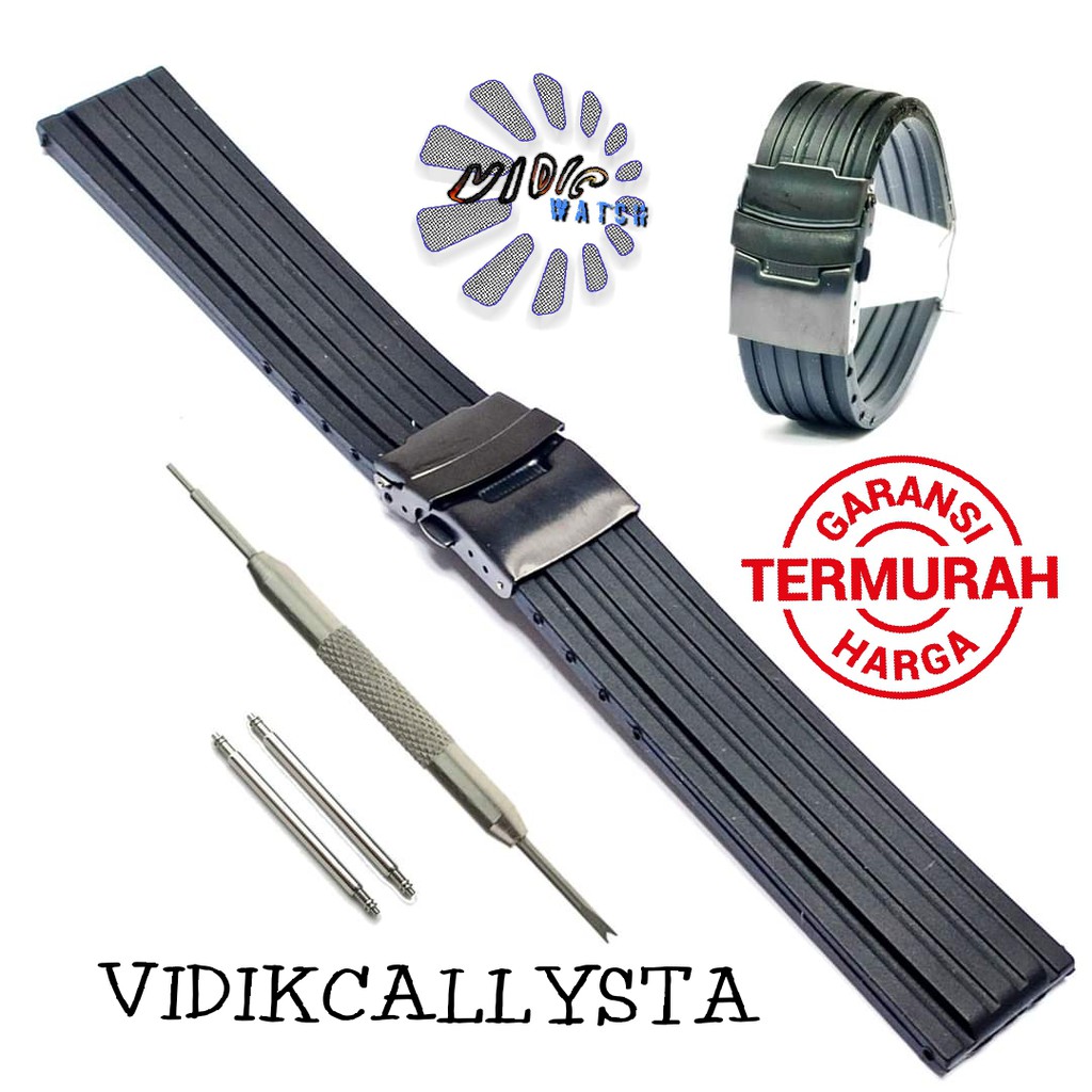 Tali Karet jam tangan 22mm Rubber Strap 22mm Black Bracelt 22 MM