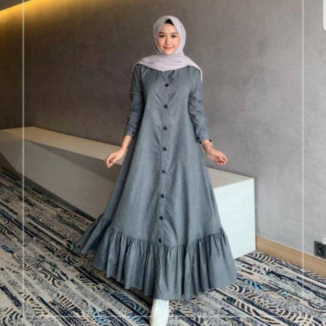 Peoni maxi dress wanita ukuran S.M .L. XL gamis Haura dress