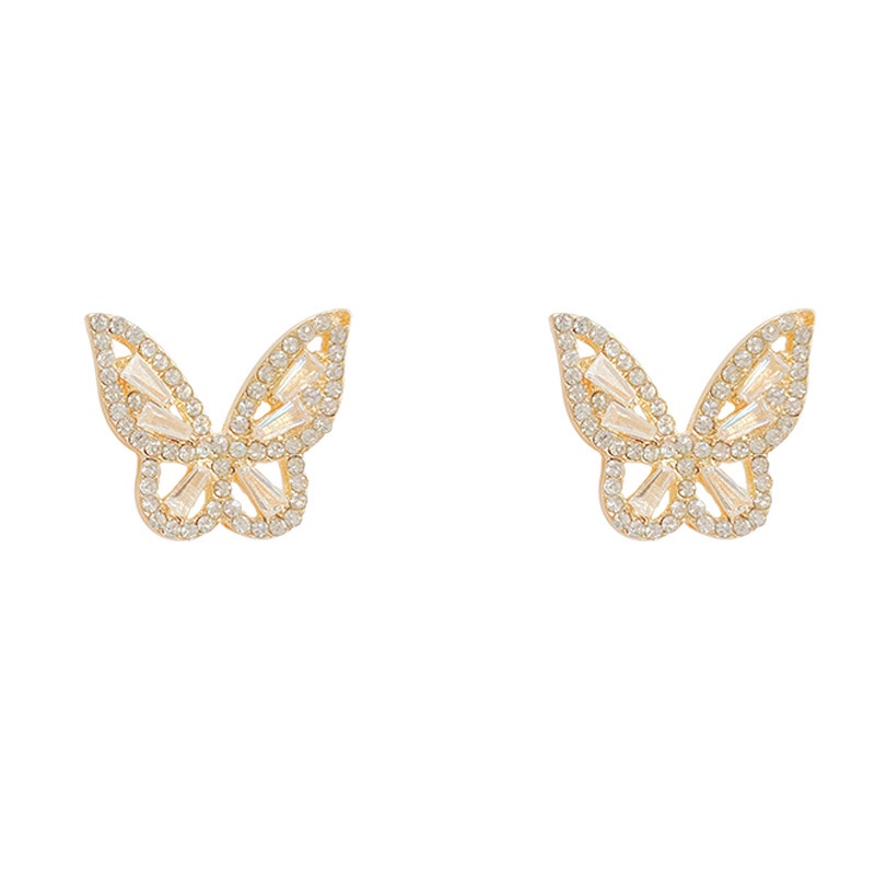 Shuling S925 silver needle Korean version Zircon Butterfly Stud Earrings Female High Sense Women Earrings