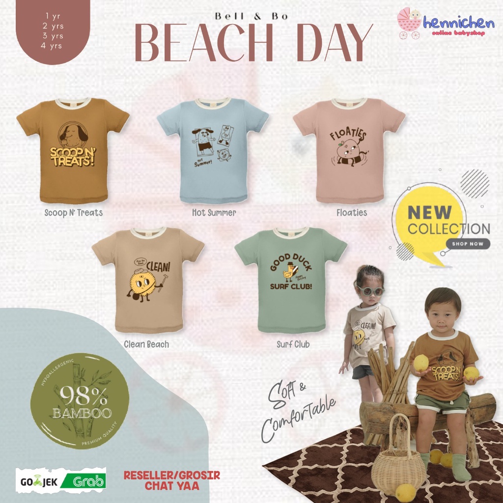 BELL AND BO BEACH DAYS T-SHIRT KAOS BAJU ANAK BAJU ATASAN UNISEX 1 - 4 TAHUN