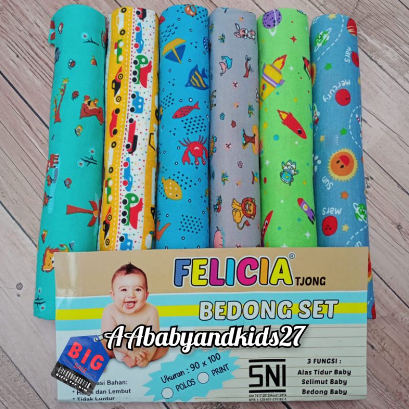 PRODUK TERBARU DAN TERLARIS!!! FELICIA 1PAK ISI 6PC Bedong Bayi Ukuran 100x90CM Full Print SNI