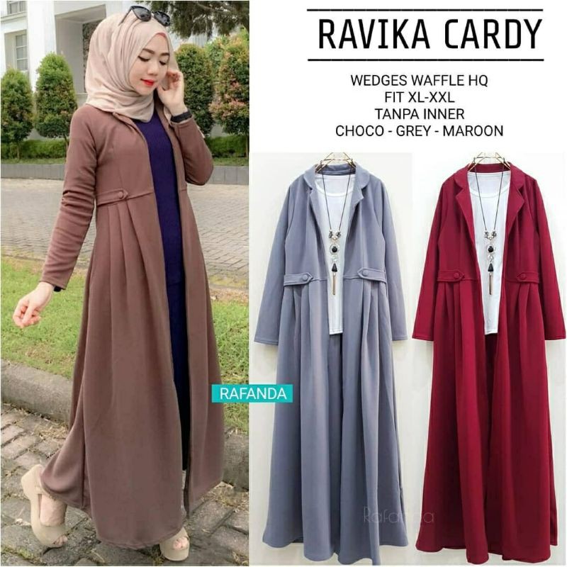 Ravika Long Cardy, KARDIGAN/LONG KARDIGAN MUSLIM CANTIK BAHAN WEDGES WAFFLE LD 100-110  TERMURAH BESTSELLER OOTD PALING LARIS