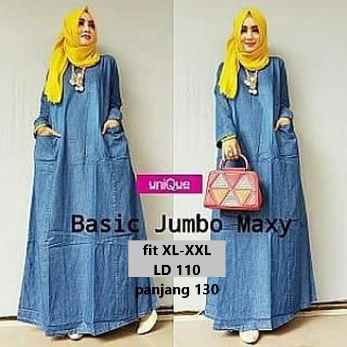 basic jumbo maxy dress gamis jeans original HQ