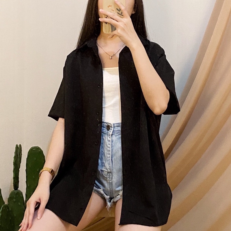 LEA SHIRT - KEMEJA BASIC OVERSIZE LENGAN PENDEK WANITA KEMEJA JUMBO