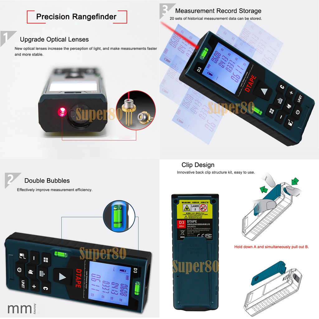 DTAPE Laser Distance Meter 40m 50m 120m Meteran Digital Alat Ukur Pengukur Jarak 40 50 120