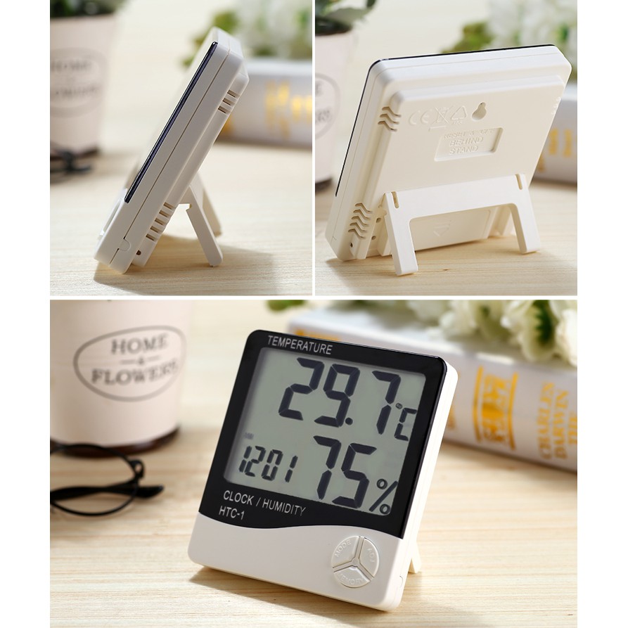 HTC HTC-1 HTC-2 Thermometer Hygrometer Digital Higrometer Termometer Ruangan Clock Temperature Humidity