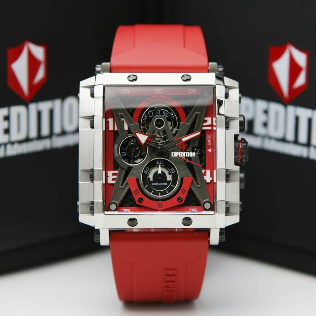 JAM TANGAN PRIA EXPEDITION E6757 RED SILVER ORIGINAL GARANSI RESMI 1 TAHUN