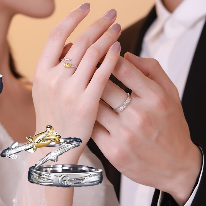 Cincin Model Terbuka Dapat Disesuaikan Desain Bunga Mawar Untuk Pria Dan Wanita