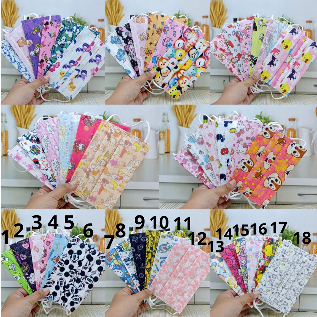 READY MASKER ANAK MASKER HELLO KITTY MASKER 3PLY MASKER MULUT HELLO KITTY ISI 10PCS
