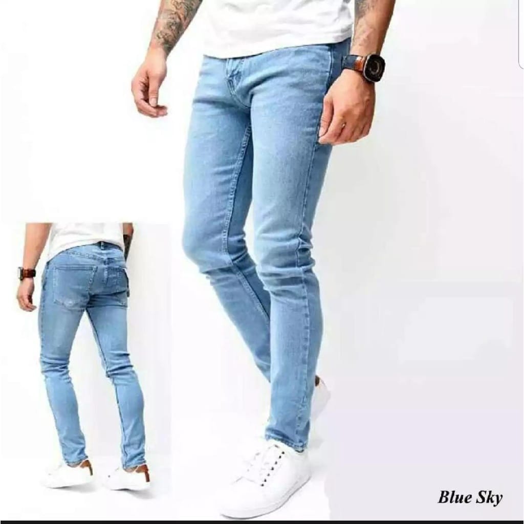 celana jeans pensil slimfit skinny cowok pria biru dongker biru muda hitam pekat bisa cod