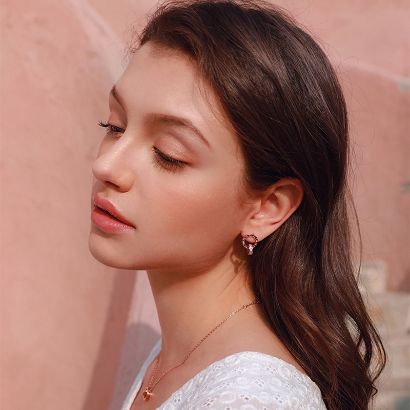 Anting Bahan Titanium Steel Warna Rose Gold Gaya Korea Untuk Wanita