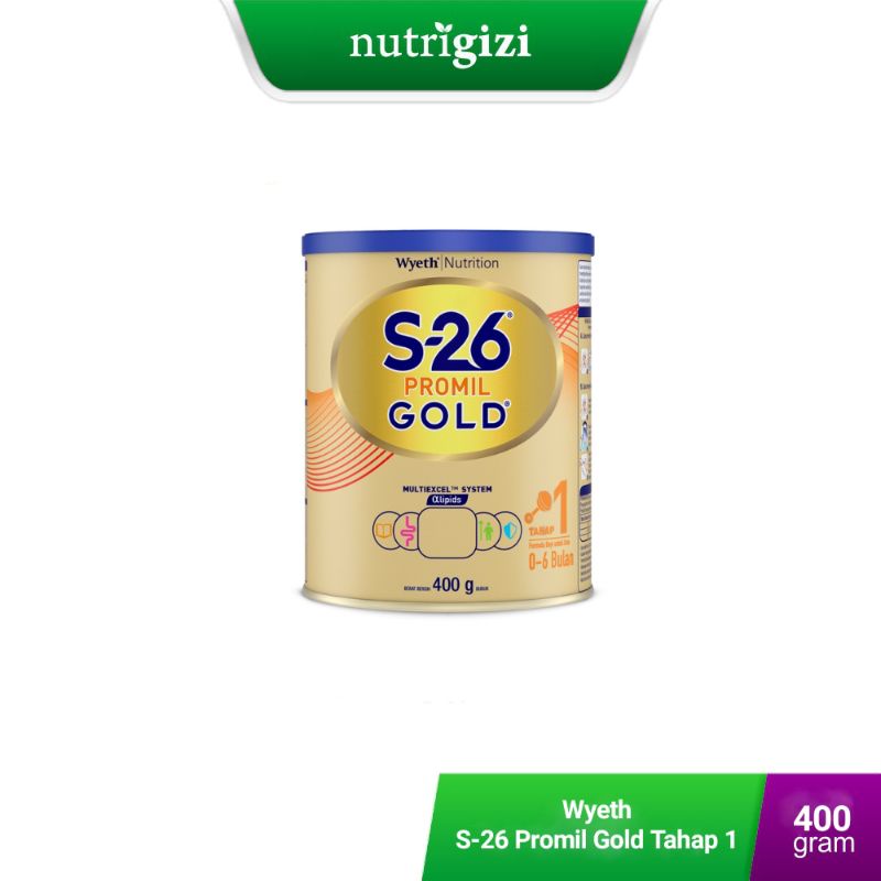 Nutrigizi | Wyeth S-26 Promil Gold 400 gram Tahap 1 (0-6 bulan) & Tahap 2 (6-12 bulan) Susu Bayi Pre