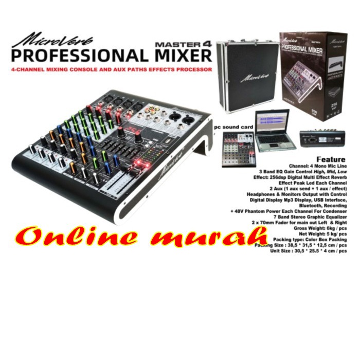 Mixer Audio 4 Channel Microverb Master4 Free Hardcase Mixer microverb