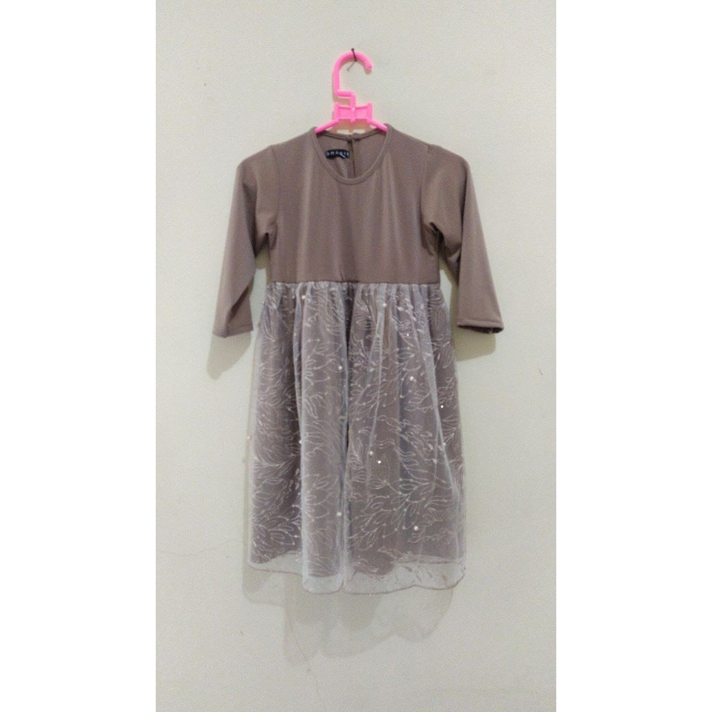 Gamis Anak Perempuan Usia 7 - 8 (Free Mini Gold)Tahun Gamis Tulle Mutiara Size XL by Shanie