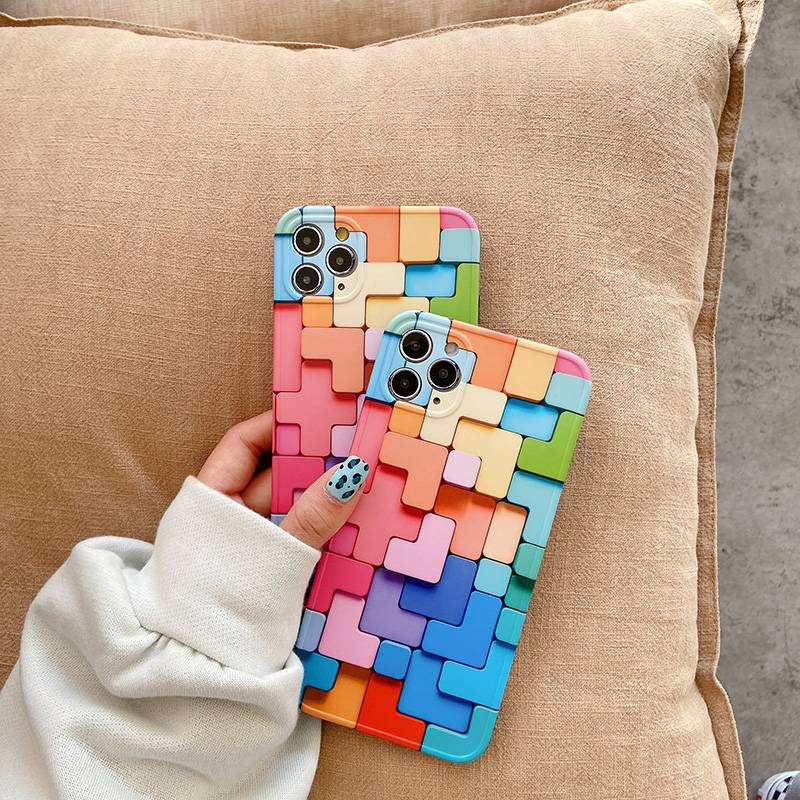 3D Colorful Block Phone Case For iphone 12 Mini 11 Pro Max Fashion Creative SE 2020 7 8 Plus X XR XS Soft Silicone Protect Cover