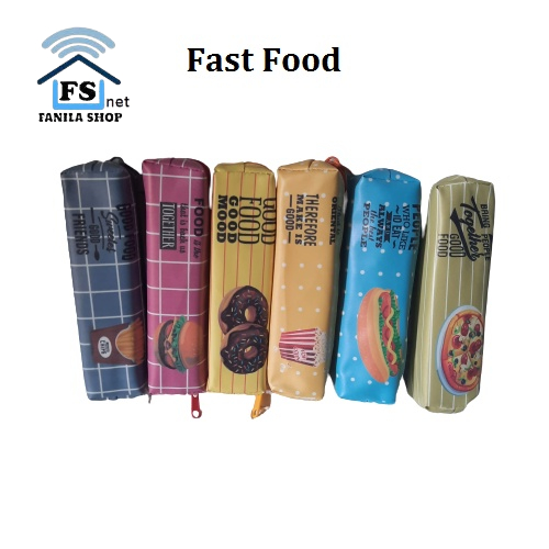 Kotak Pensil Tempat pensil Motif Snack Food and Fruit Tepak Pensil Lucu Unik