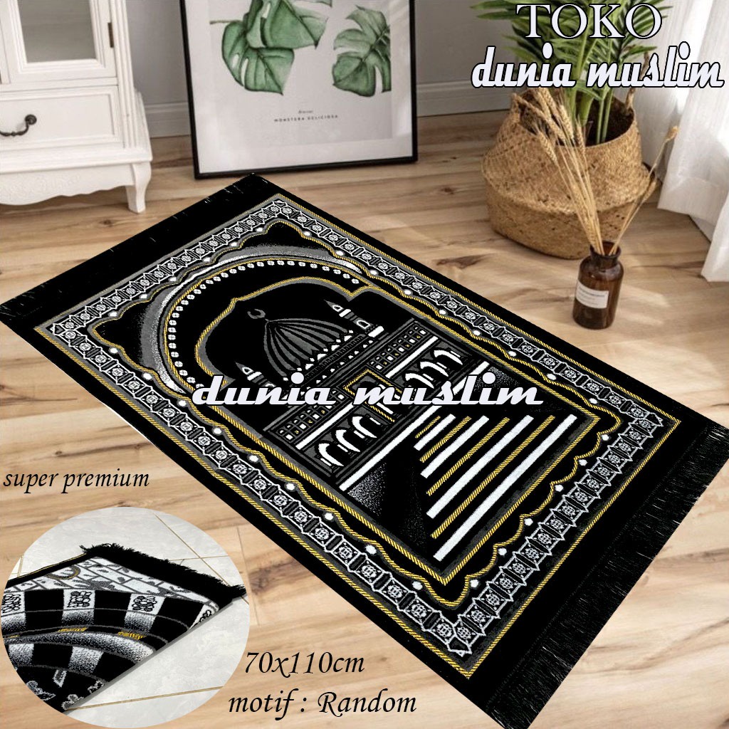 Sajadah Turki Premium Hitam bahan Halus lembut 70x 110 cm