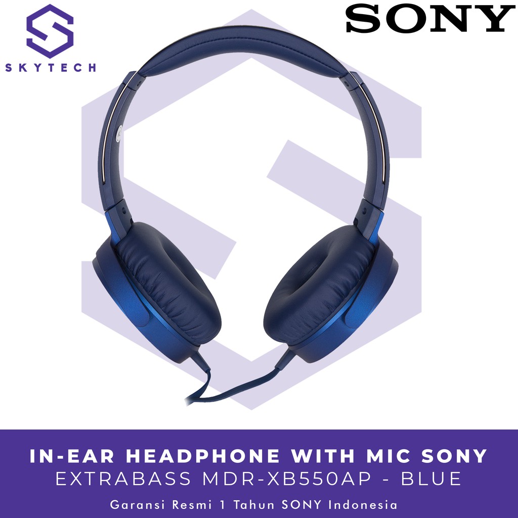 HEADSET SONY MDR XB550AP WITH MIC BLUE ORIGINAL GARANSI RESMI