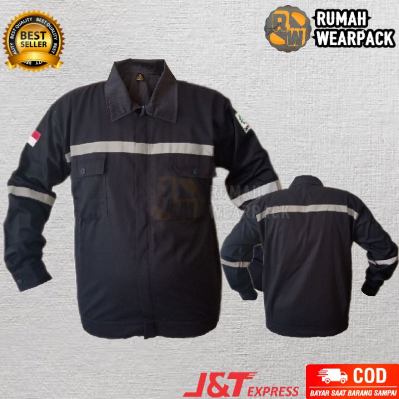 Baju Kerja/  Wearpack Proyek/ Kemeja Kerja Atasan Lengan Panjang Navi Polos