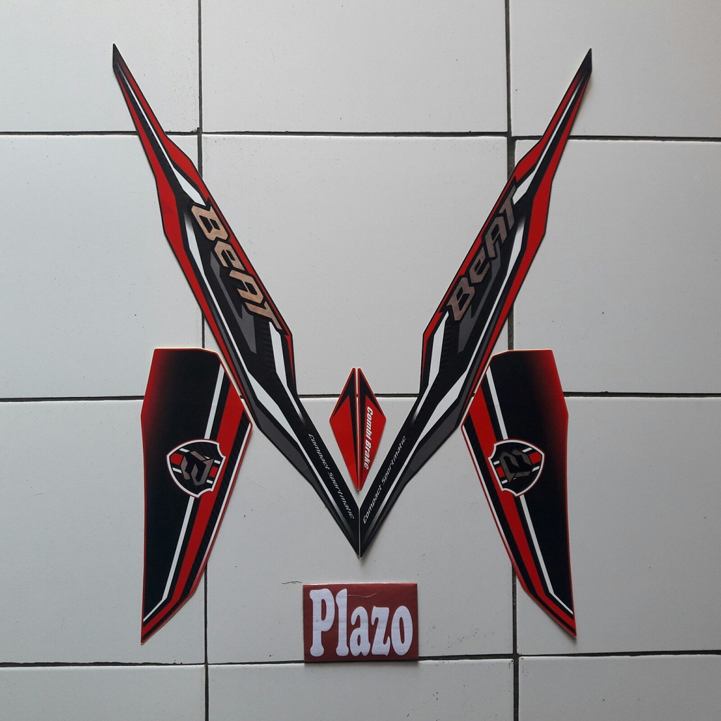Striping sticker lis body motor beat fi 2019 iss hitam-merah