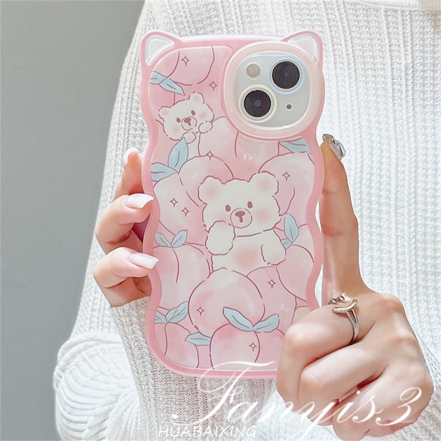 Compatible For iPhone 14 13 12 11 Pro Max X XR Xs Max 8 7 6 6s Plus SE 2020 Soft Case Pelindung Desain Telinga Kelinci Strawberry Peach Bear Untuk