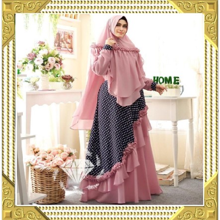 Gamis Pesta bahan Velvet Lapis Organza Dot LD 110 / Mazi Cinderela