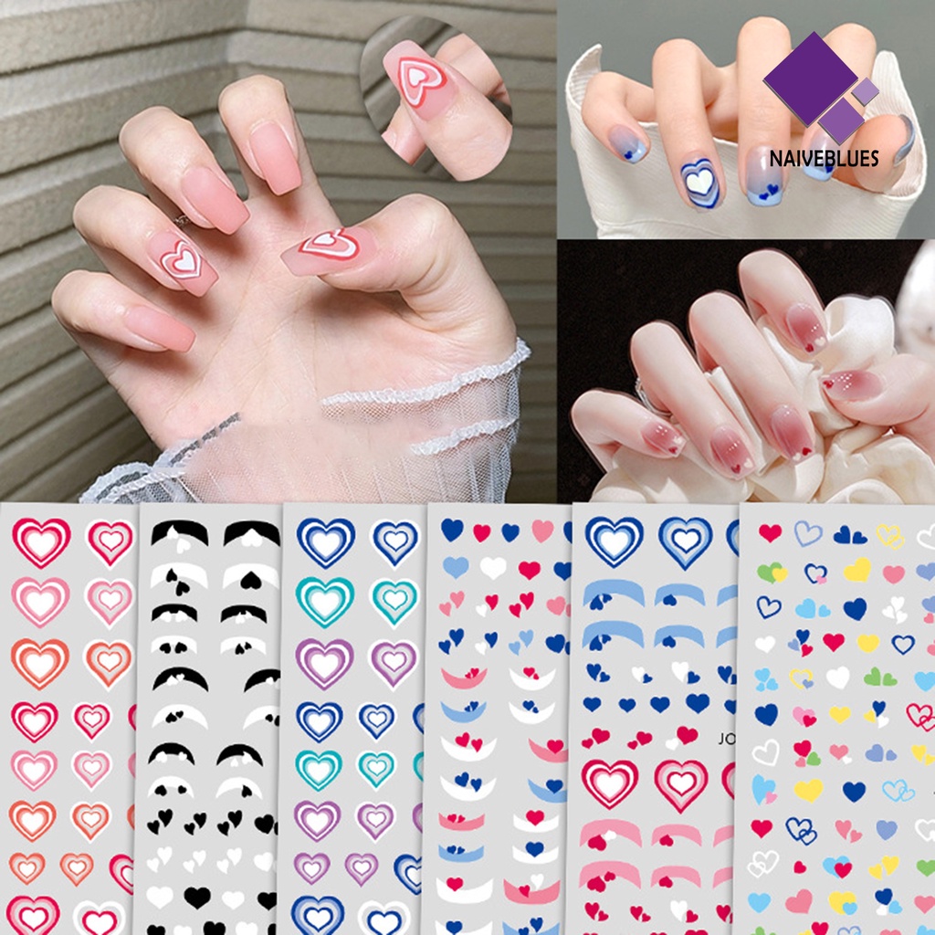 Naiveblue Stiker Kuku Motif Hati Tahan Air Untuk Nail Art DIY