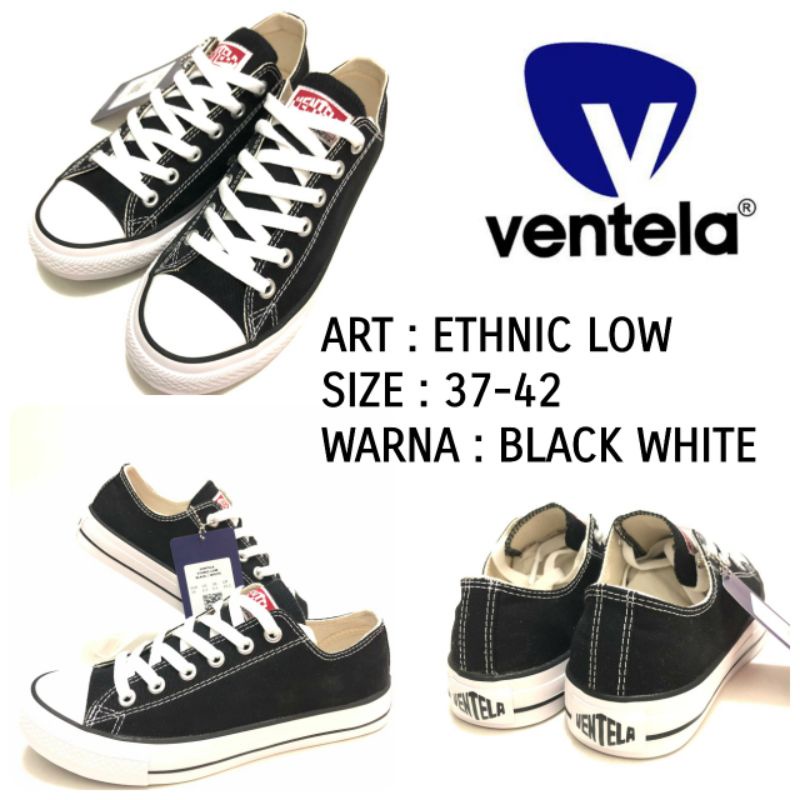 SEPATU VENTELA ETHNIC LOW BLACK WHITE TERBARU TERMURAH