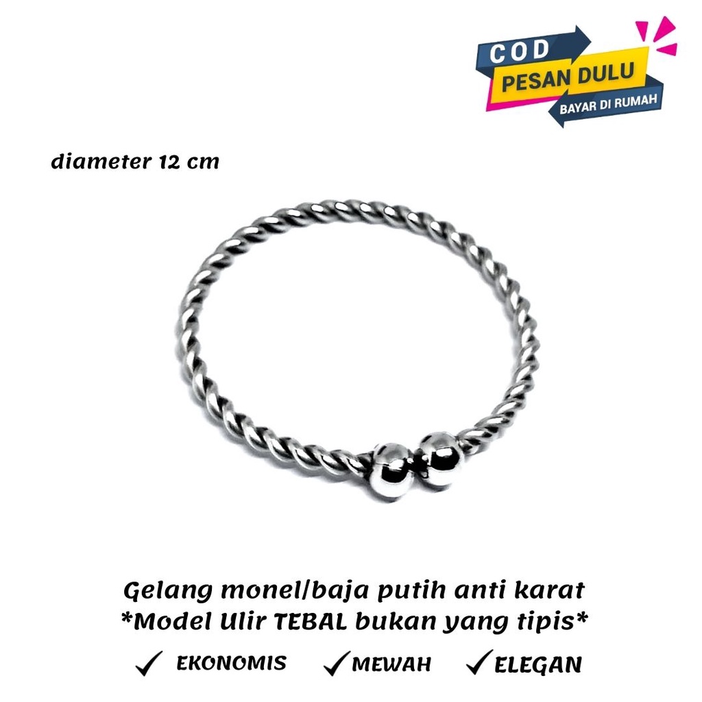 GELANG ANAK BAJA PUTIH MODEL ULIR TEBAL BUKAN ULIR TIPIS,GELANG MONEL,GELANG ANAK BAJA PUTIH DIAMETER 12 CM,GELANG KESEHATAN,DIJAMIN ANTI KARAT SELAMANYA