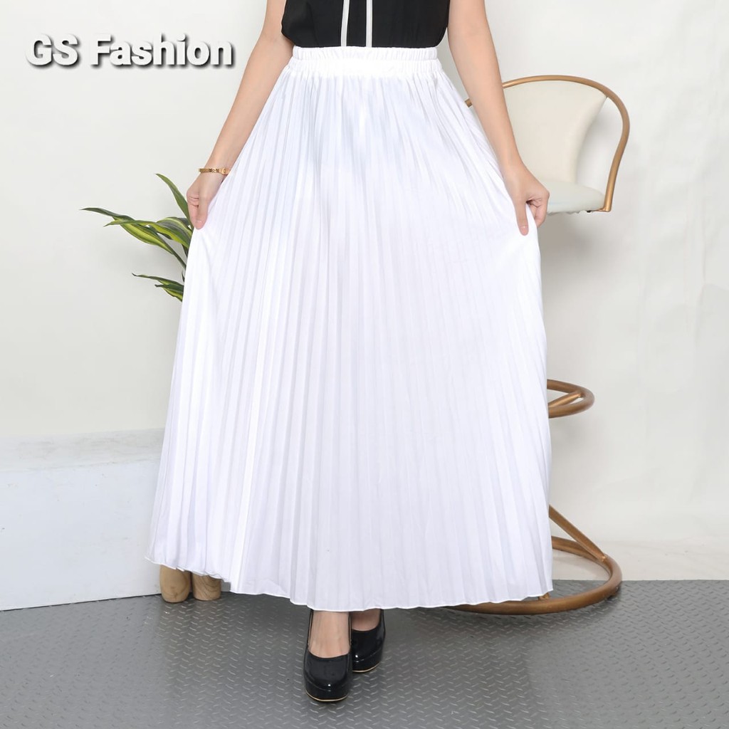 GS-ROK PLISKET PREMIUM /ROK PANJANG MUSLIM/ ROK MAYUNG BAHAN HYGET PREMIUM GRADE A-PUTIH