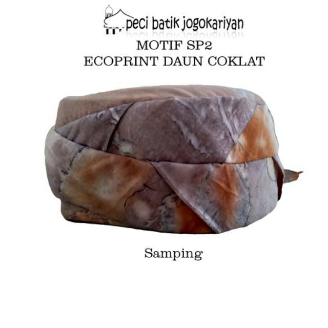 Peci Batik Jogokariyan Ori Udeng Songkok Kopiah Batik Khas Jogja Motif SP2 Ecoprint Daun Coklat