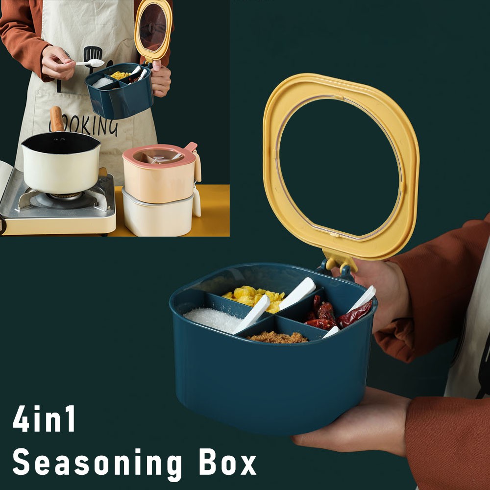 4in1 Tempat Bumbu Dapur Seasoning Box 4 Sekat Kopi Gula Garam Lada Bubuk Cabe Cabai Bawang Goreng