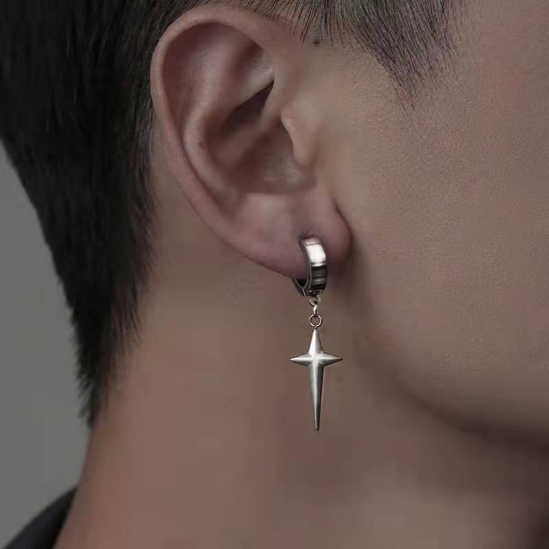 Anting Bulat Motif Salib / Bintang Simple Ala Korea / Hip Hop Untuk Wanita