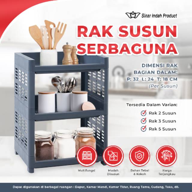 Rak Susun Rak Plastik Susun Rak Serbaguna 3 susun. Dimensi 32cm x 24cm